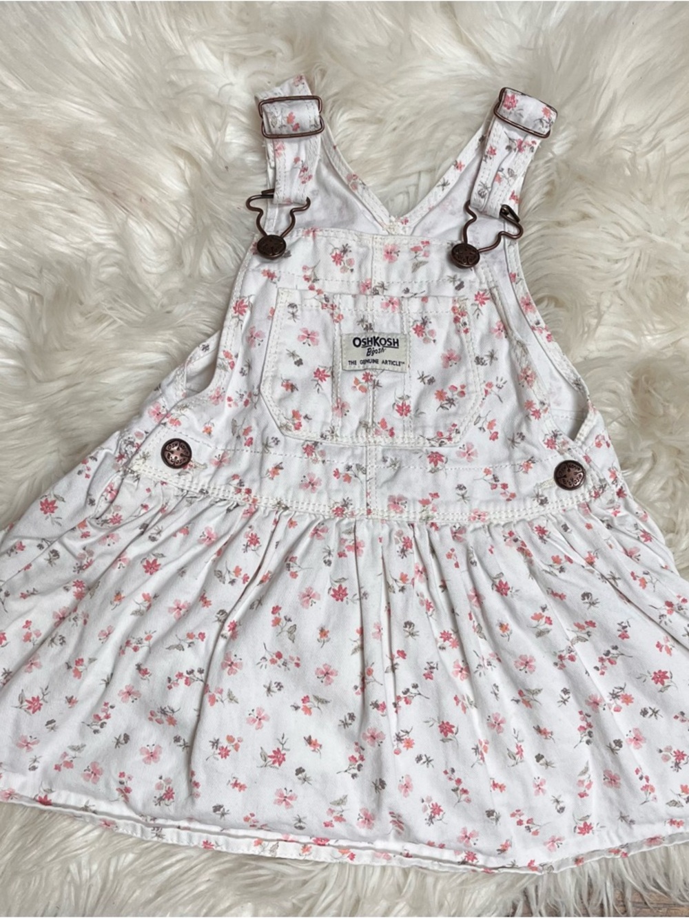 OshKosh B'gosh White Overall Dress with Pink Floral Print